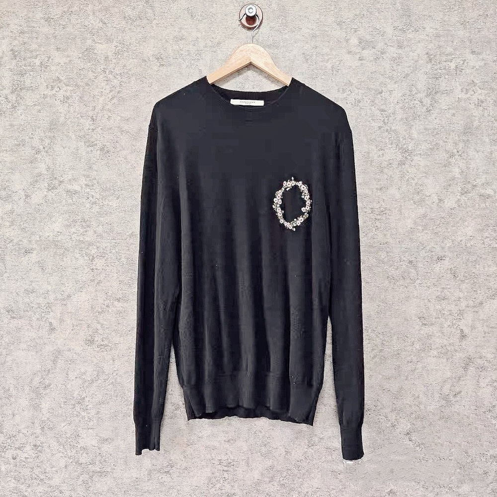 Authentic Givenchy Black Crewneck Sweater with Crystal Wreath
